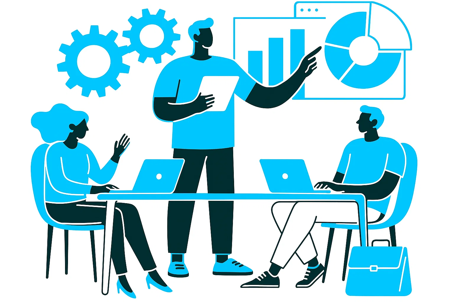 Illustration showing artificial intelligence icons integrated with SEO tools, symbolizing the role of AI in white label SEO services.